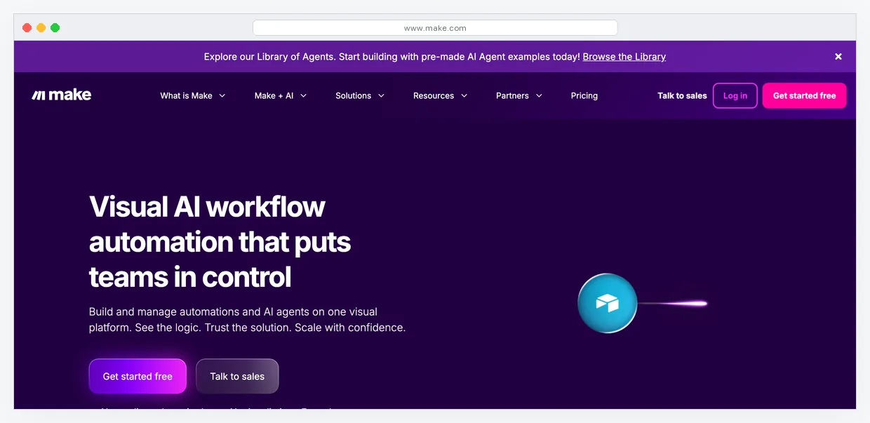Make.com visual workflow automation homepage