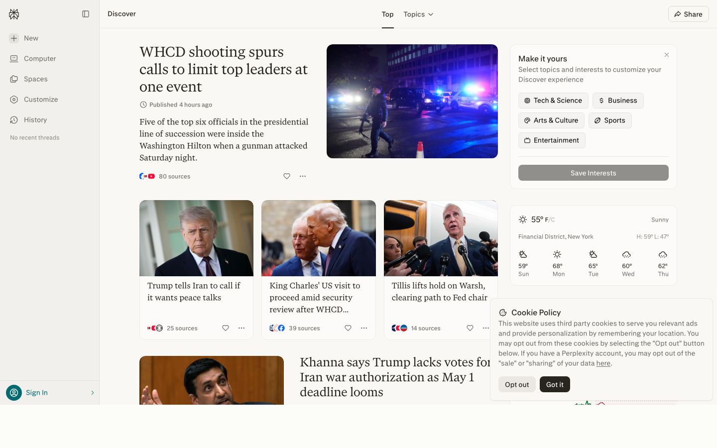 Perplexity AI search engine homepage