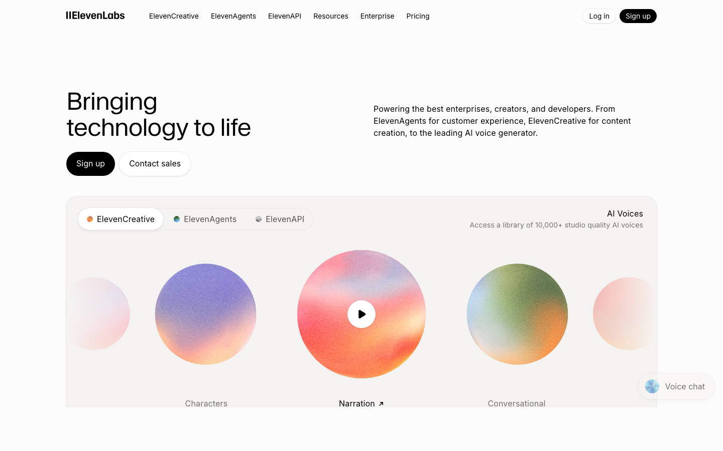 ElevenLabs voice cloning platform homepage