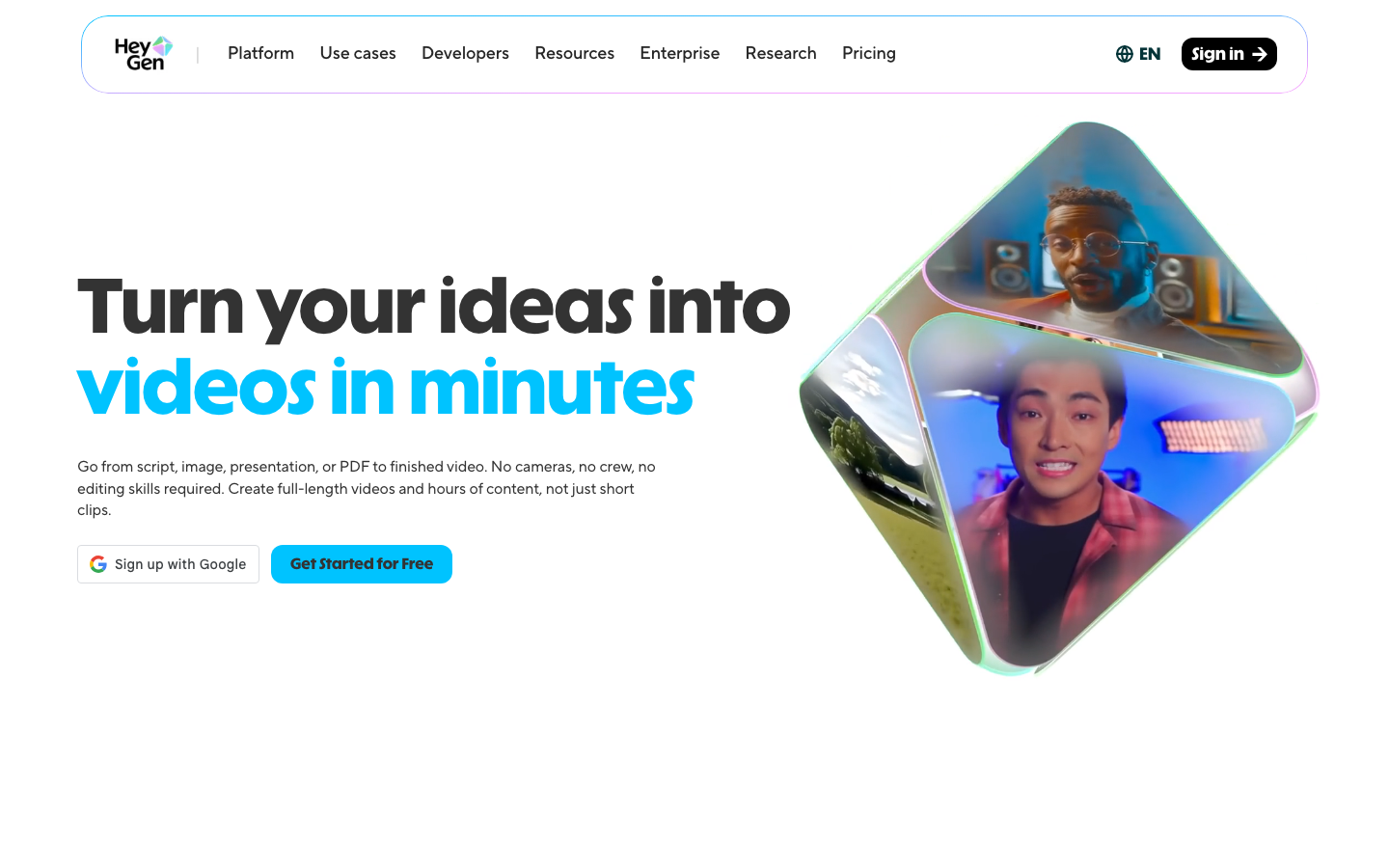 HeyGen AI avatar video generation homepage