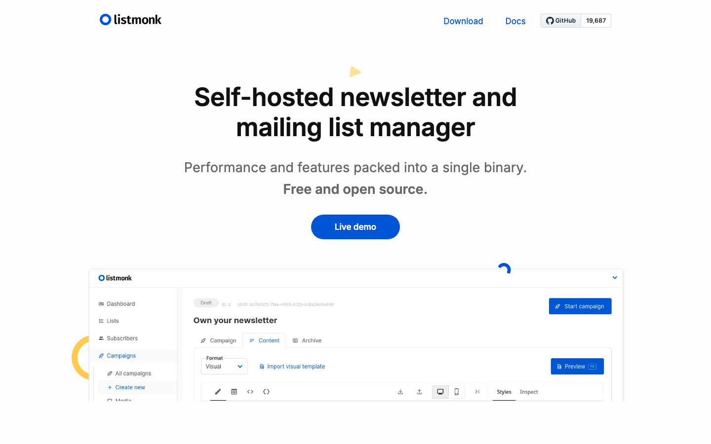 Listmonk self-hosted newsletter and mailing list manager