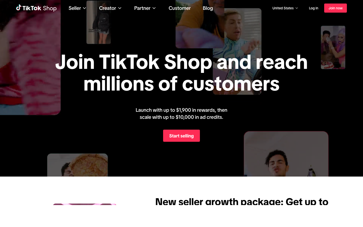 TikTok Shop seller hub homepage