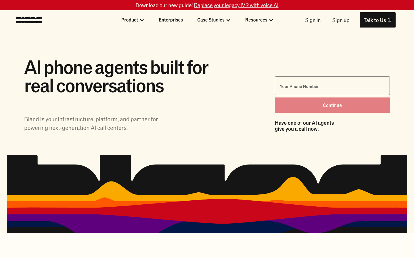 Bland AI voice agent platform homepage