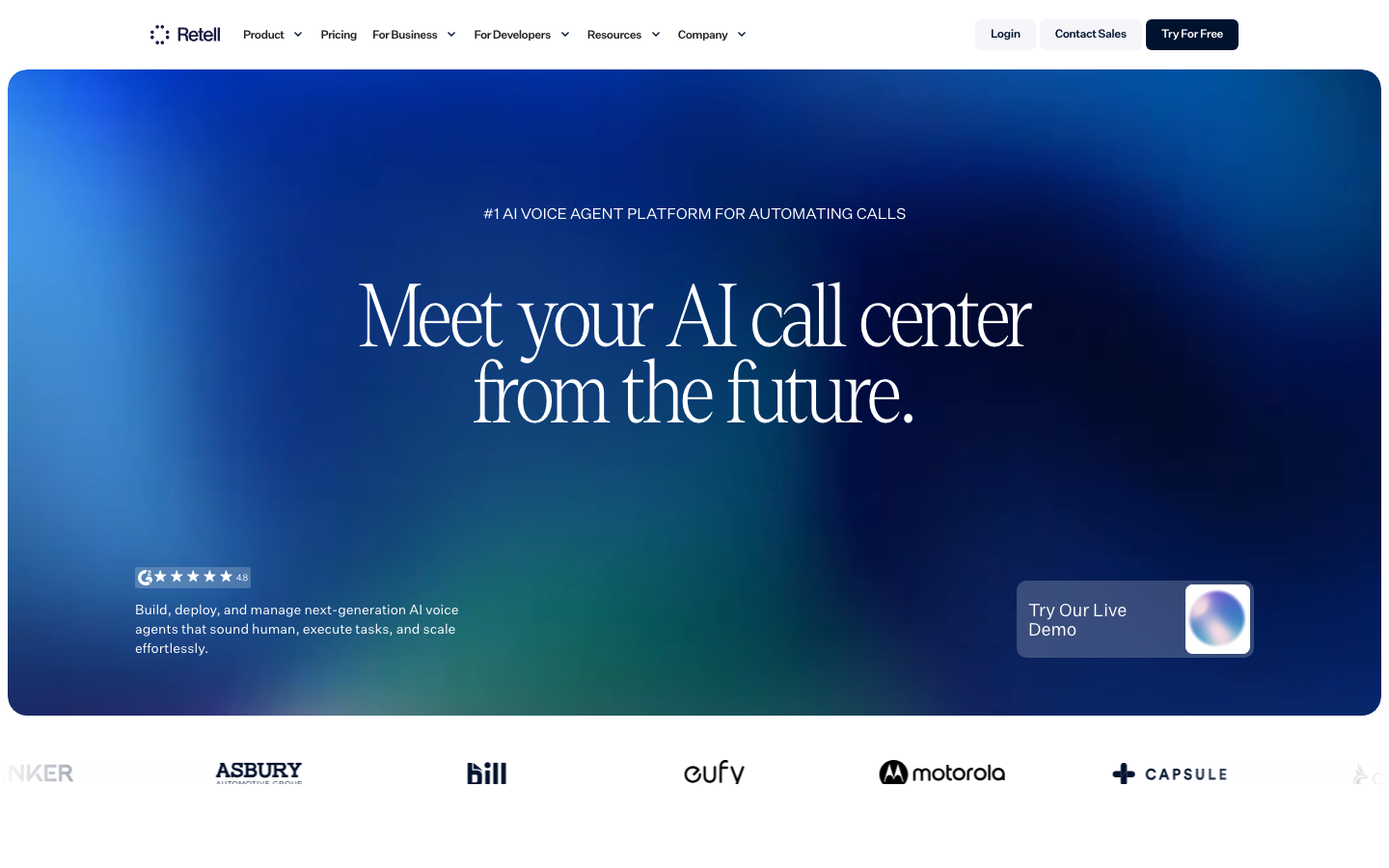 Retell AI voice agent platform homepage